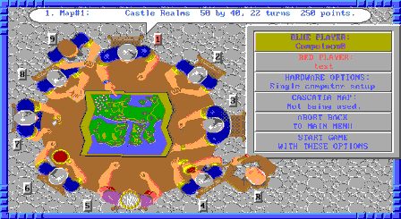 Round Table to select battles to fight.  Strategy turned based windows game originally published by QQP.