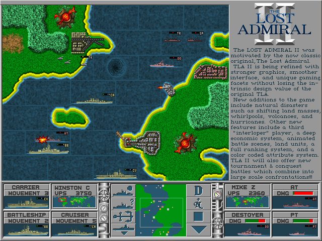 Blurb on Lost Admiral Two decribing some of the features of this naval strategy game that was never released with QQP.  This game is being incorporated into the new Lost Admiral Returns game by Thurston Searfoss and Fogstone Games